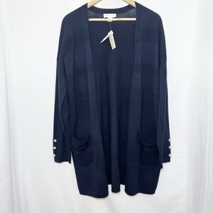 Christopher & Banks Fine Knit Open Cardigan XL Navy Lightweight Ribbed Long‎